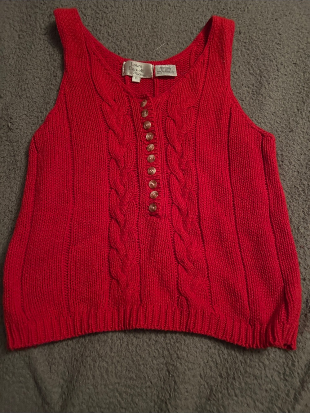 Red Cable-Knit Button Tank Top